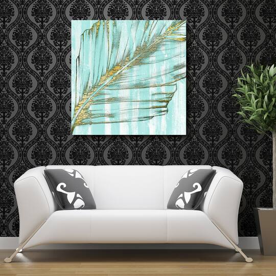 Empire Art Direct 38" x 38" Beach Frond in Gold I Frameless Free Floating Tempered Glass Wall Art